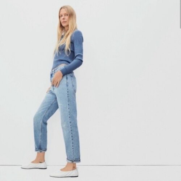 Everlane Denim 33 Relaxed Straight Jean Light Wash Button Fly Crop High Rise NEW - Picture 1 of 12